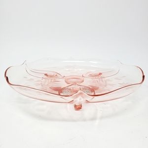 VTG Lancaster Glass 1930S Jubilee Pink Depression Glass Footed Cake Plate